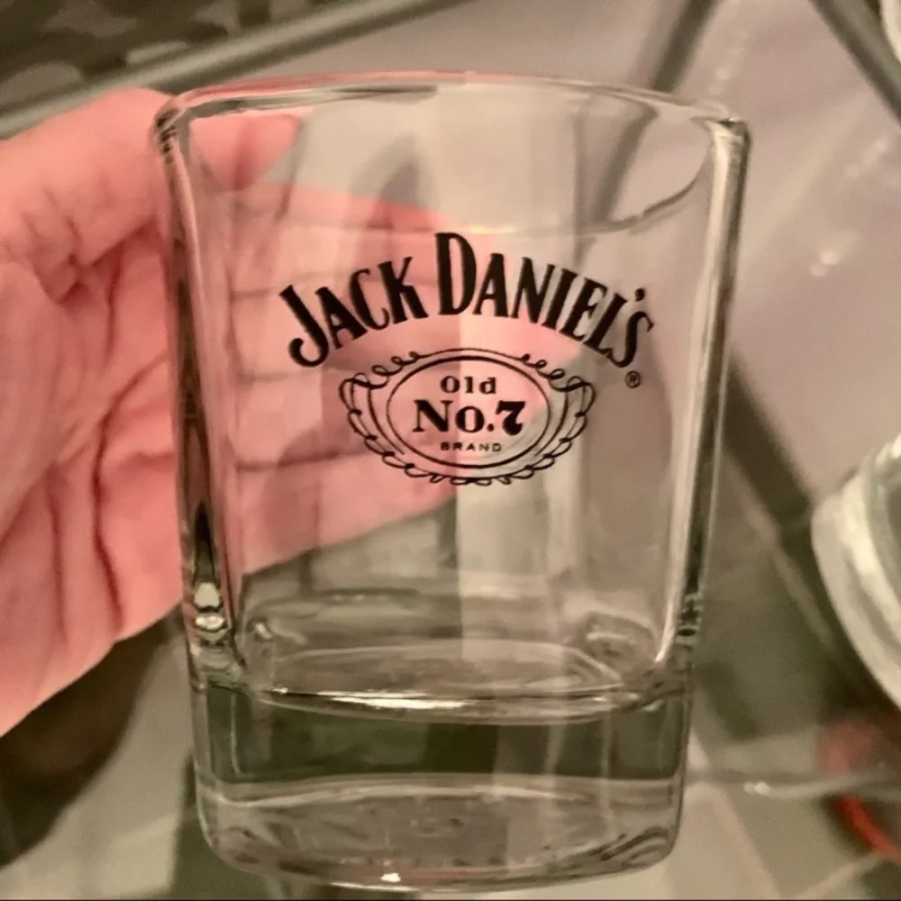 3 bar glasses including 2 square Jack Daniels and 1 Gentlemen Jack tumbler